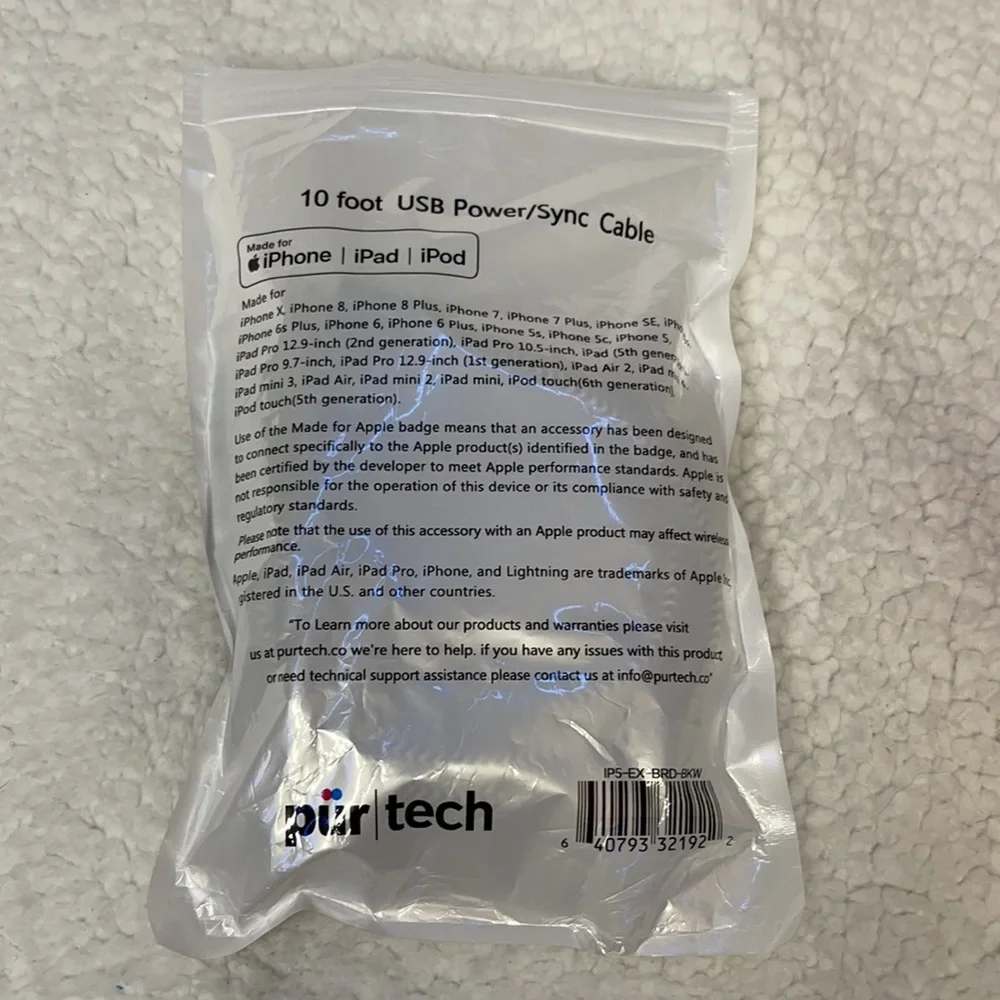 Purtech 10 Ft Apple-certified Braided Lightning Cable
